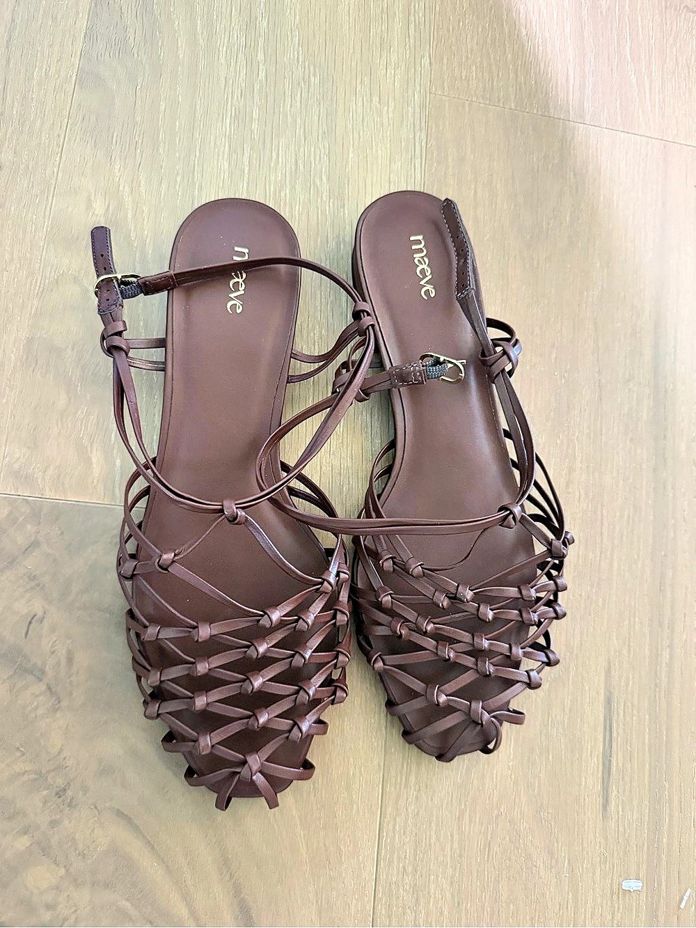 Maeve Woven Strappy Flat Sandals Brown EU 39